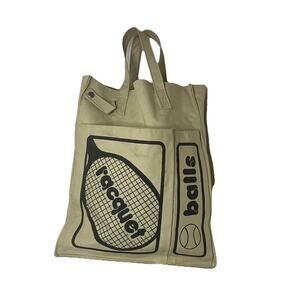 VTG 70s Tennis Racquet Balls Tote Tan Canvas Gear Bag Pickleball Retro Hipster
